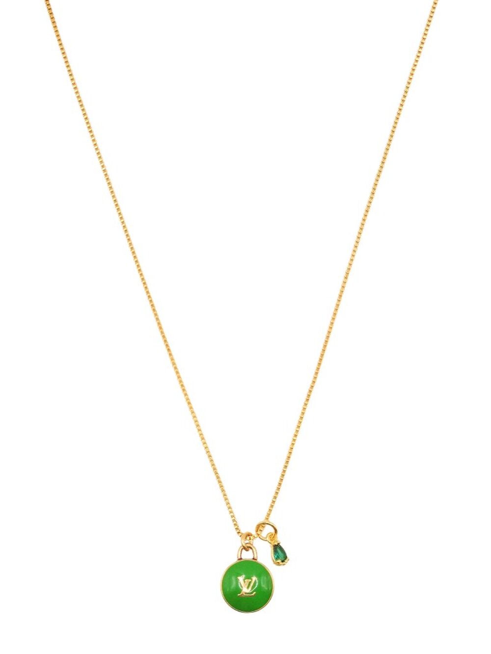 Repurposed LV ColoredPendant Necklace - BLUE